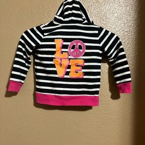Striped Black and White Kids Hoodie with Pink and Orange Accents